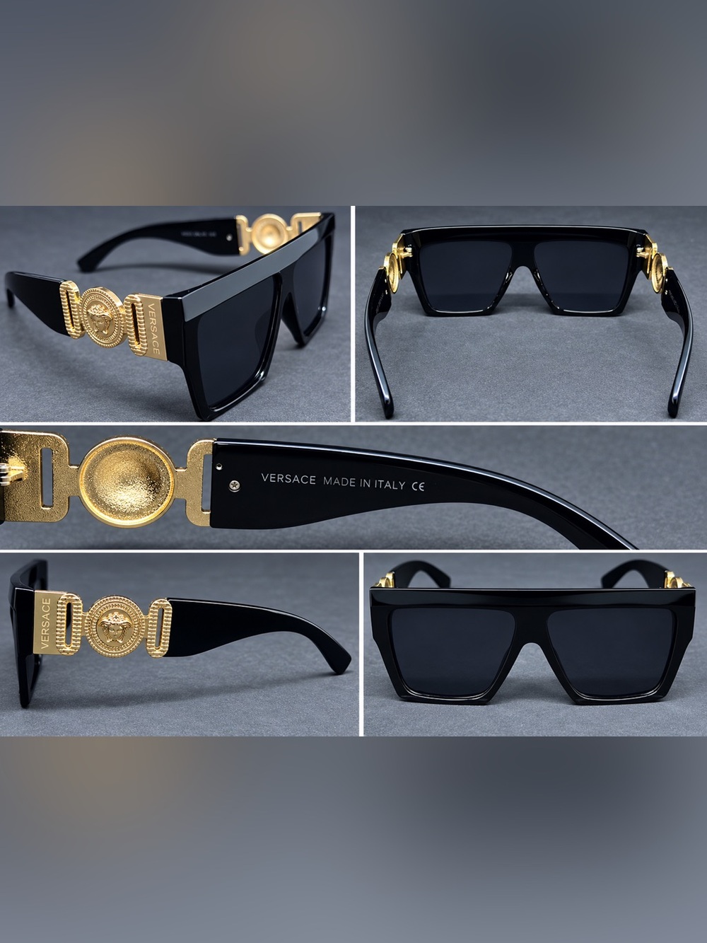 Black and Gold Rectangular Sunglasses - Picture 6 of 6